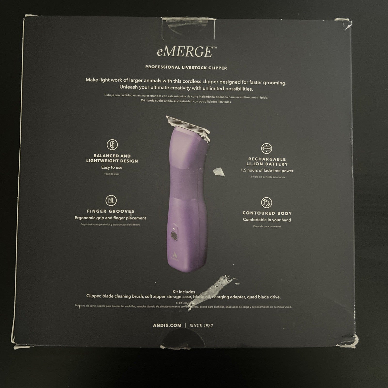 Andis eMERGE Detachable Blade Cord/Cordless Clipper with T-84 Purple1