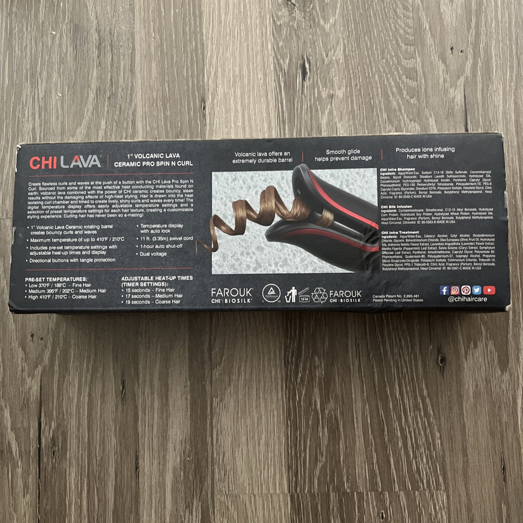 CHI Lava 1"  Volcanic Lava Ceramic Pro Spin N Curl Hair Curler  Travel Set  New2