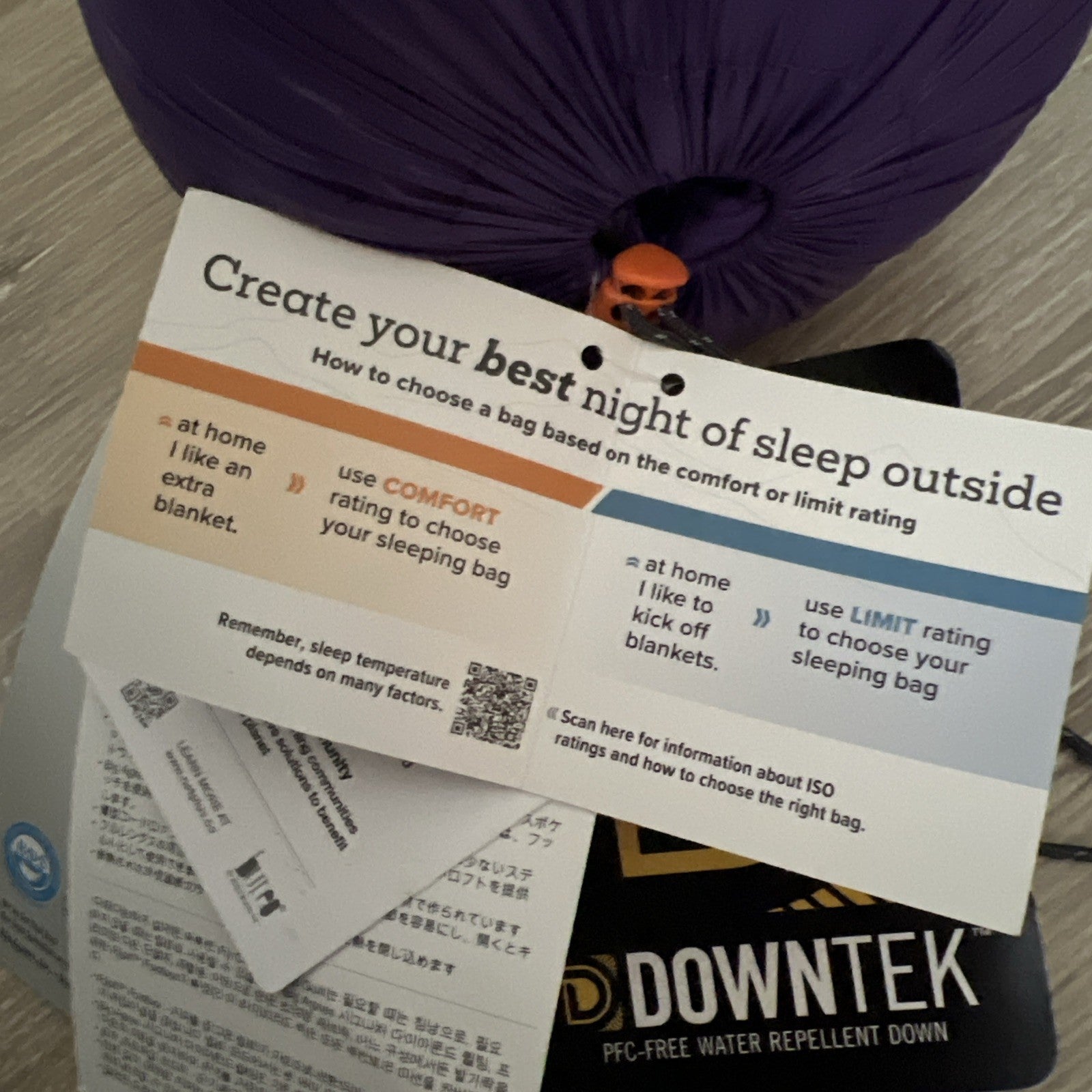 NEW! Big Agnes Fly Creek UL Zip Quilt Color Purple Size Regular 60x54x36 inches6
