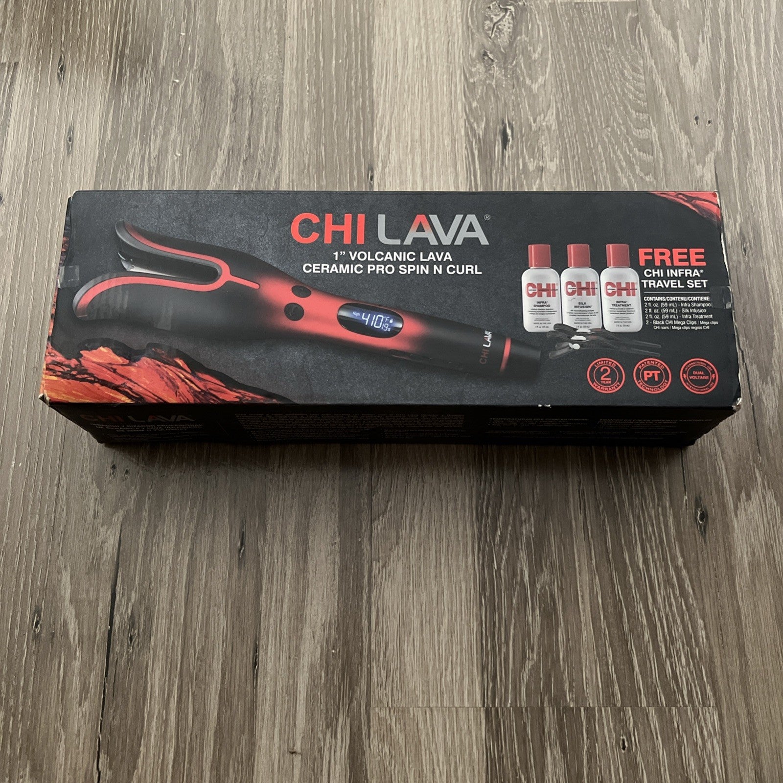 CHI Lava 1"  Volcanic Lava Ceramic Pro Spin N Curl Hair Curler  Travel Set  New0