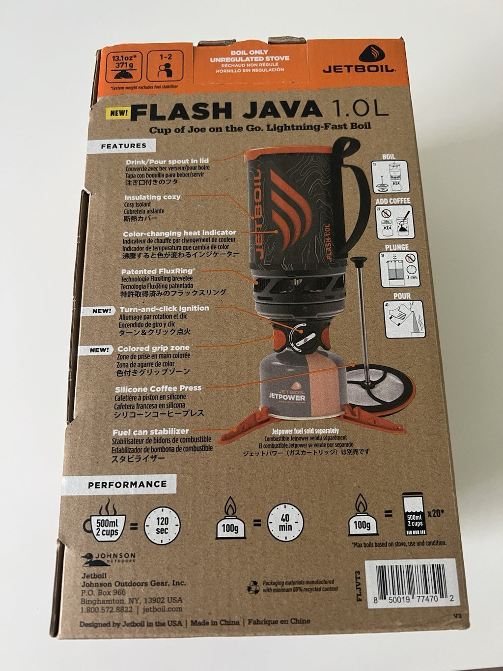 Jetboil Flash Cooking System, Carbon, 1.0L Orange Campsite1