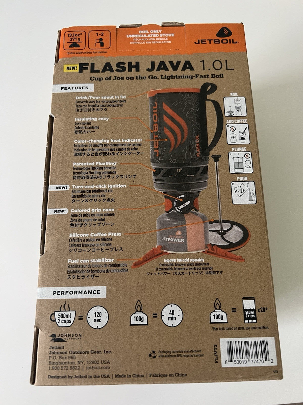 Jetboil Flash Cooking System, Carbon, 1.0L Orange Campsite1
