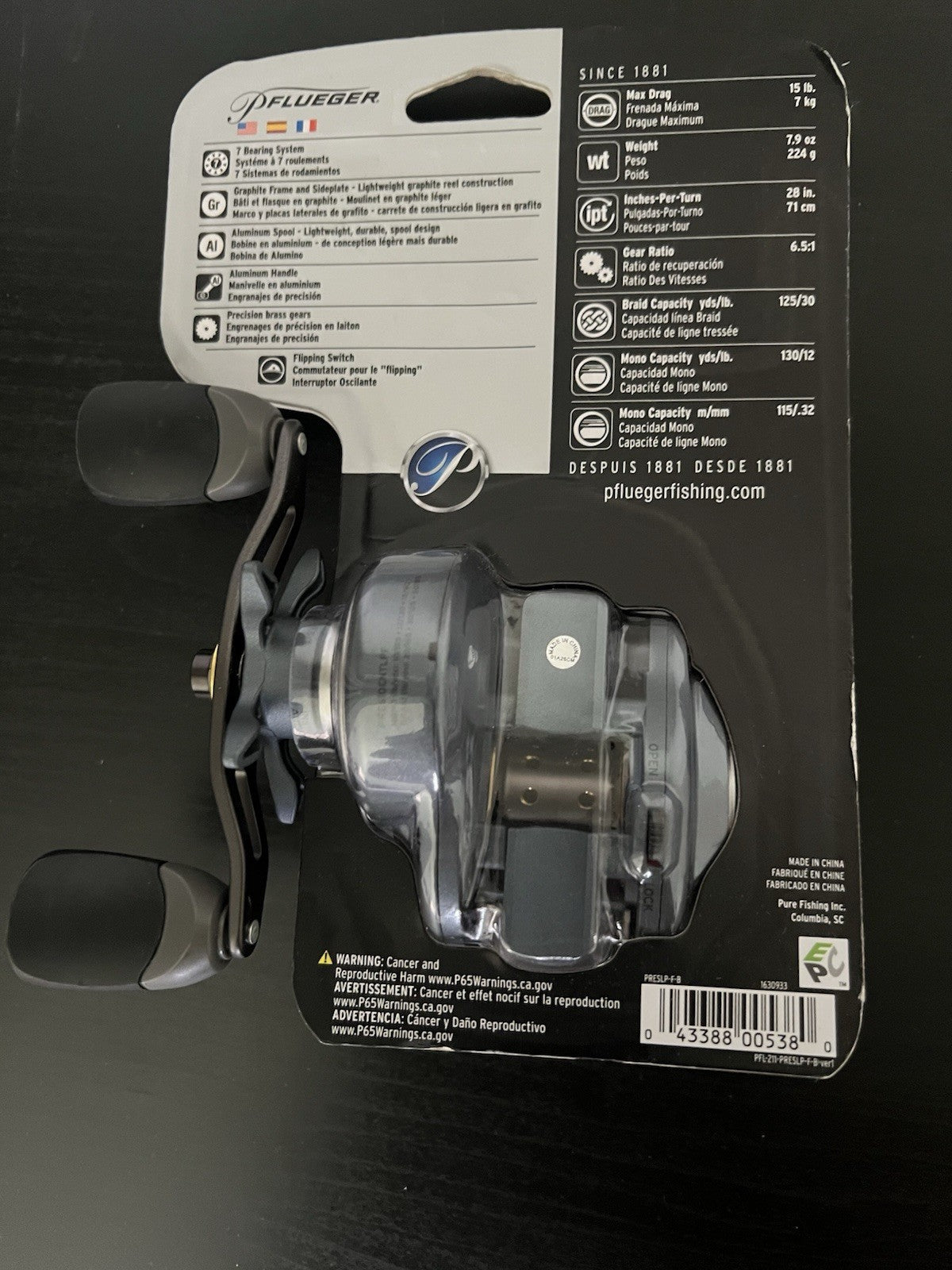 Pflueger President PRESLP-F-B 1630933 Baitcaster Reel 6.5:11
