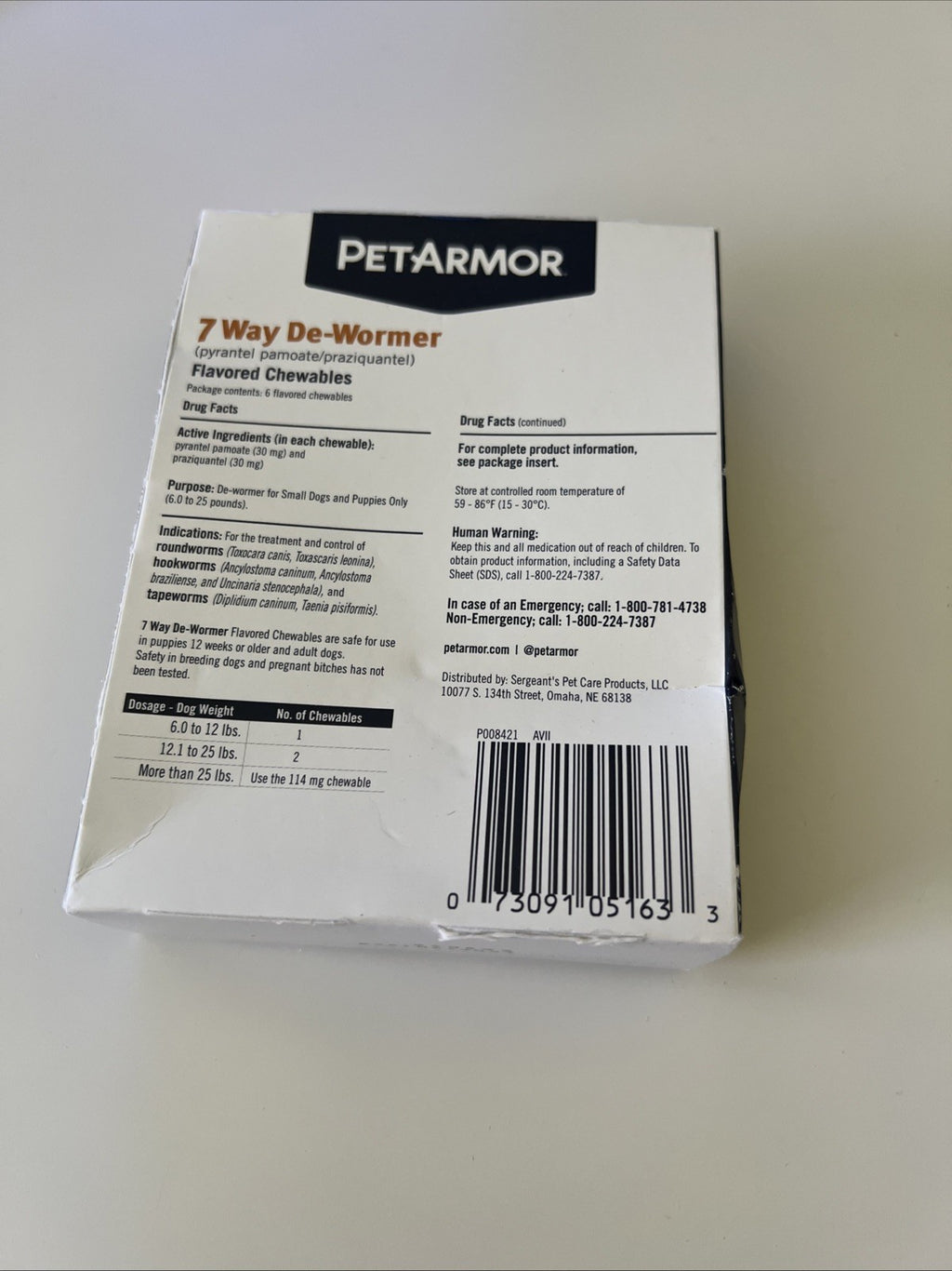 Pet Armor Chewable De-Wormer - 6 Count Exp 06/20271