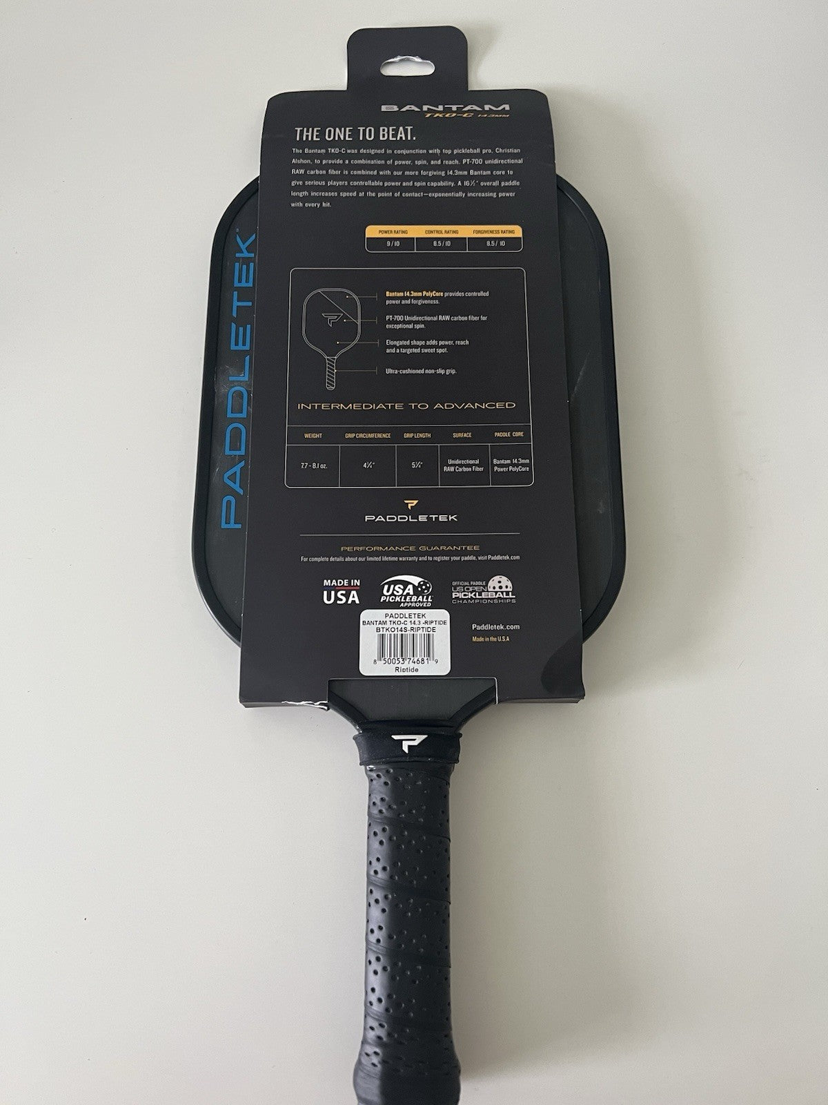 Paddletek Bantam TKO-C 14.3mm Pickleball Paddle Raw Carbon Christian Alshon Blue1