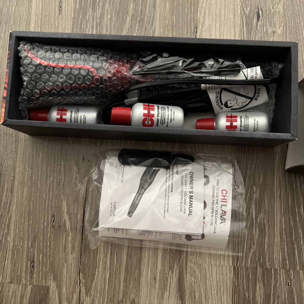 CHI Lava 1"  Volcanic Lava Ceramic Pro Spin N Curl Hair Curler  Travel Set  New3