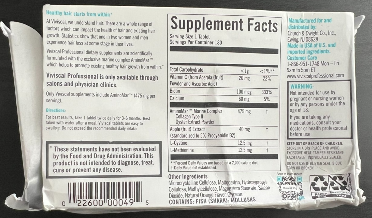 Viviscal PRO Advanced Hair Health 180 tablets Made in USA 06/20271