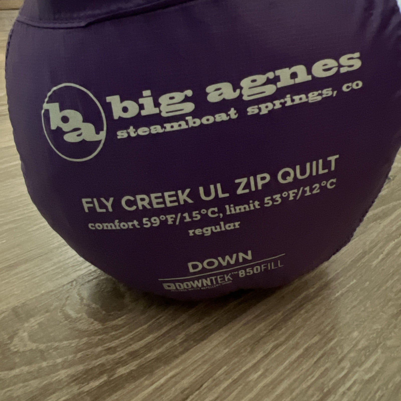 NEW! Big Agnes Fly Creek UL Zip Quilt Color Purple Size Regular 60x54x36 inches0