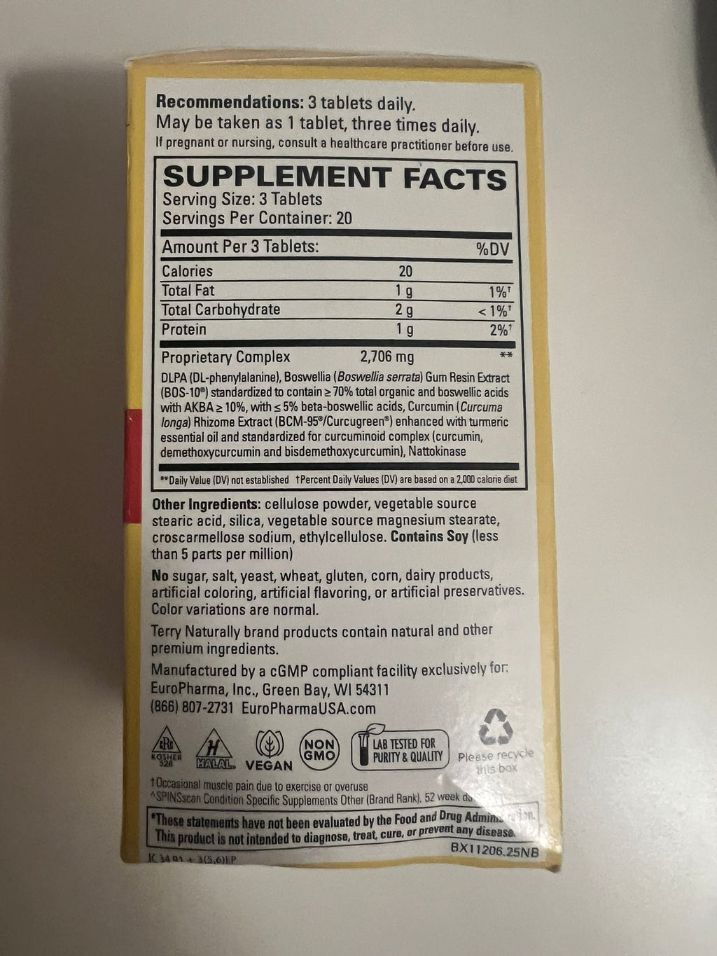Terry Naturally Curamin extra strength 60 tablets  exp 12/2027