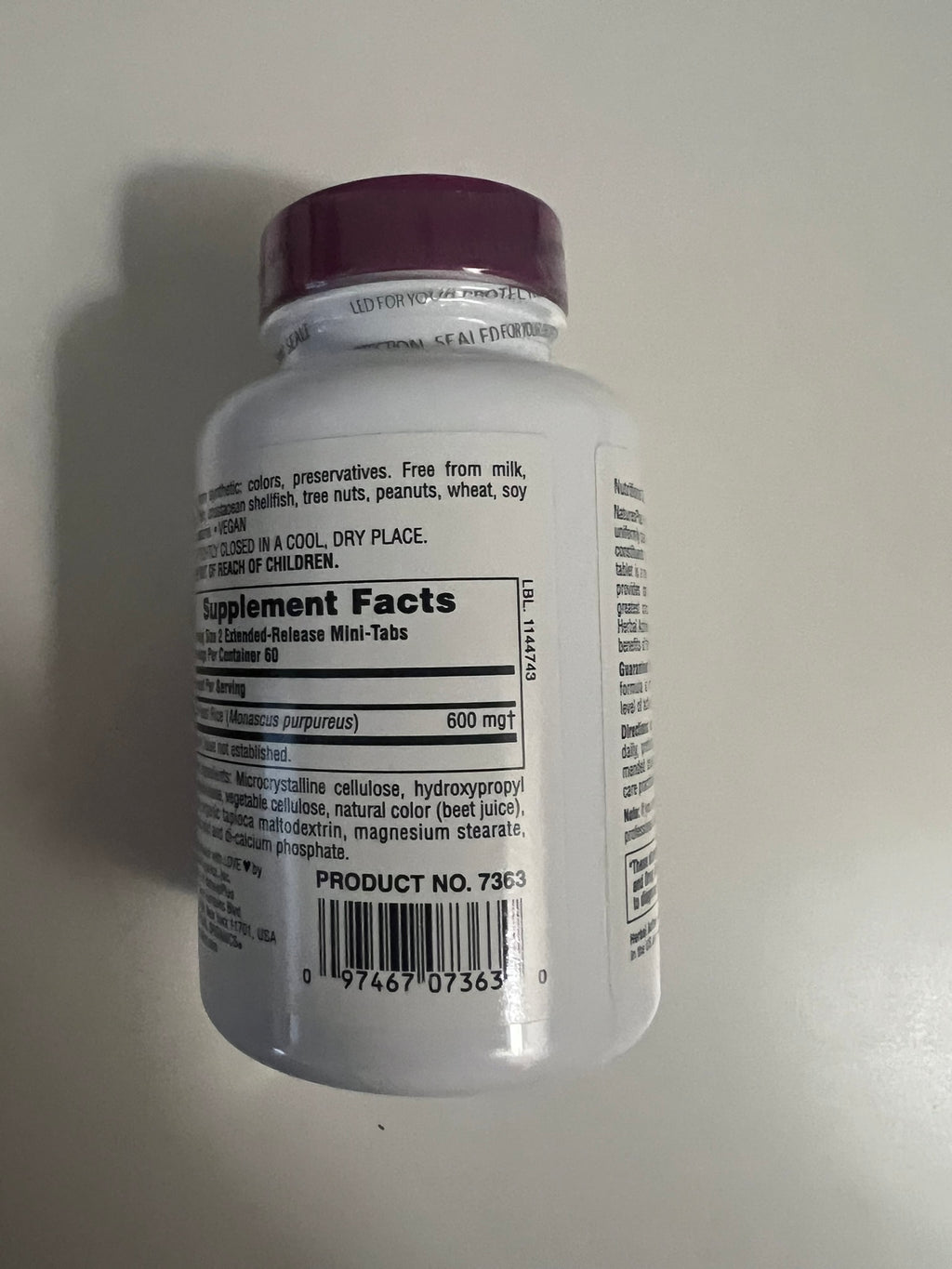 Natures Plus Red Yeast Rice 600 mg  120 mini tabs exp 08/2028